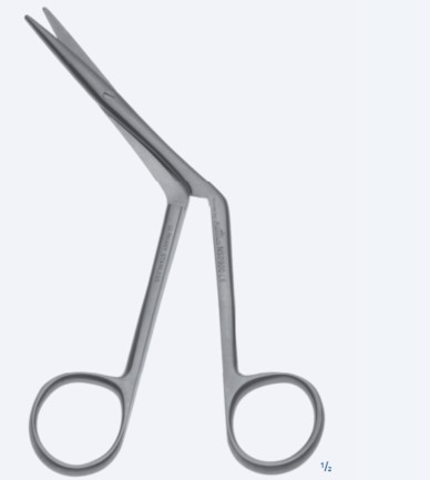 Ножиці, хірургічні, "Heymann-Knight", для хірургії носа, вигнуті, по ребру, тупокінцеві, загальна довжина 175 мм, 7"